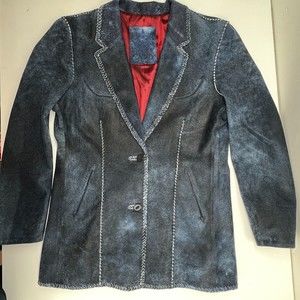ELEVEN 11 Blue Pale Rider Jacket Tedges and Buckstitched Seams Size 12